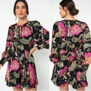 South Moon Under Long-sleeve Floral Print Peasant Mini Dress S BRAND NEW w/ tags